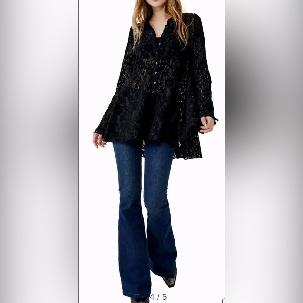 Free People Heather Lace Black Tunic, Women's Size Xs/ Tp - MSRP $148